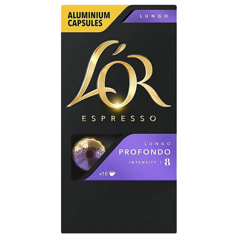 L'OR - Coffee Capsules - Lungo Profundo Aluminum - Intensity 8- Pack Of 10