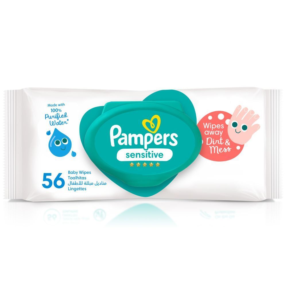Pampers Sensitive Protect Baby Wipes,  Made with 100% Purified Water, 56 Wipe Count
