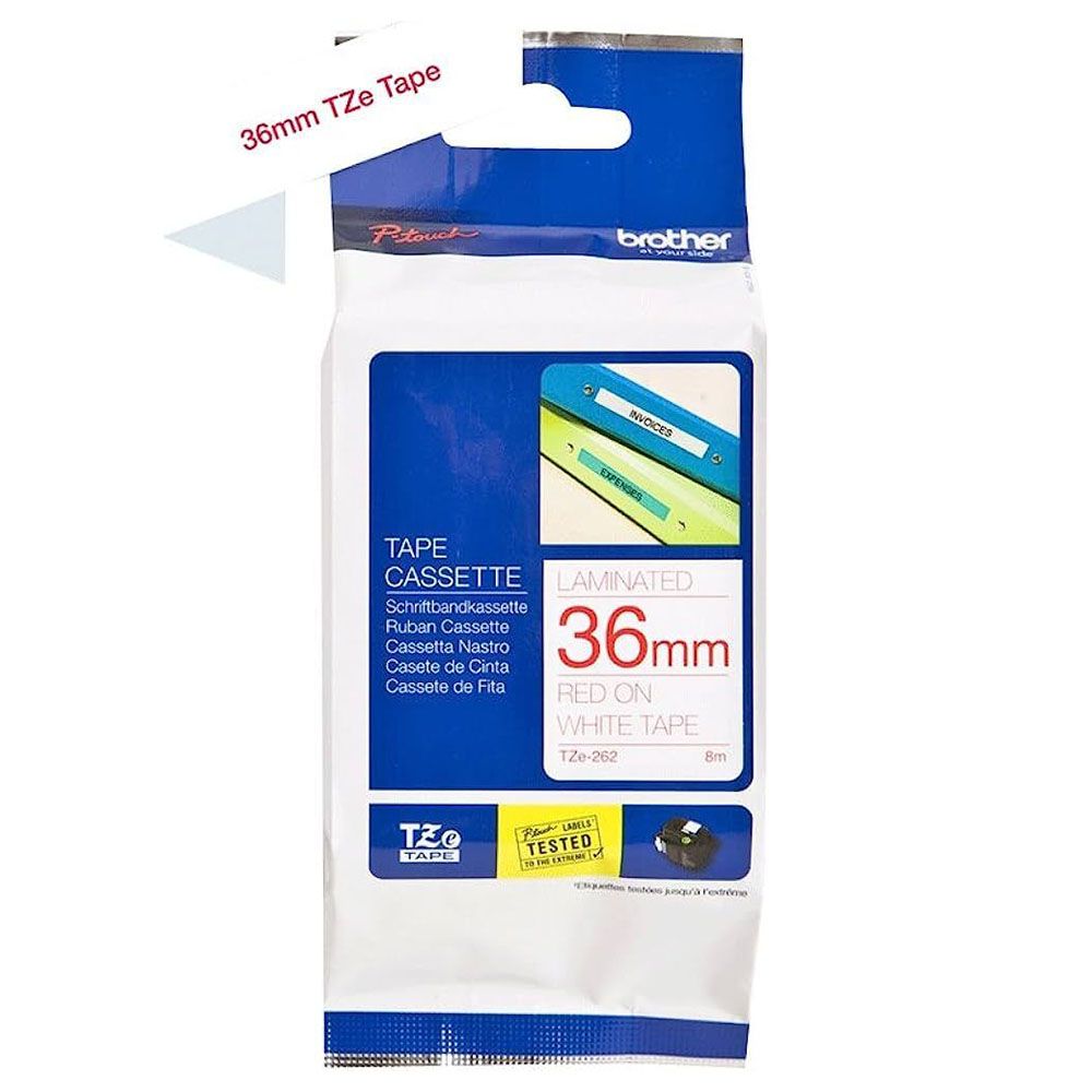 Brother - 36mm Red On White Laminated Label Tape TZE-262
