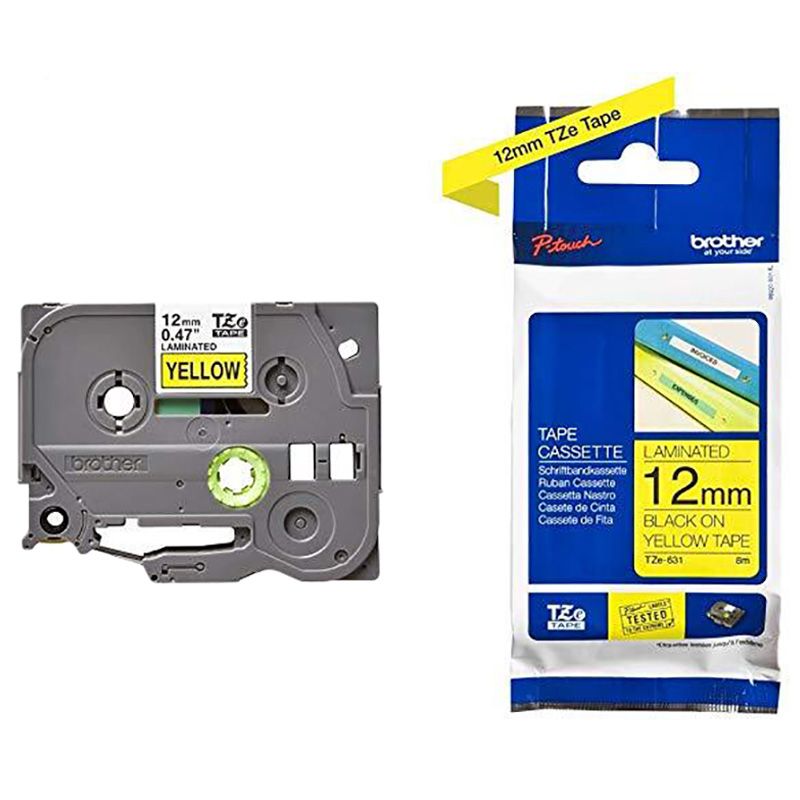 Brother - 12mm Black on Yellow Laminated Tape TZE-631
