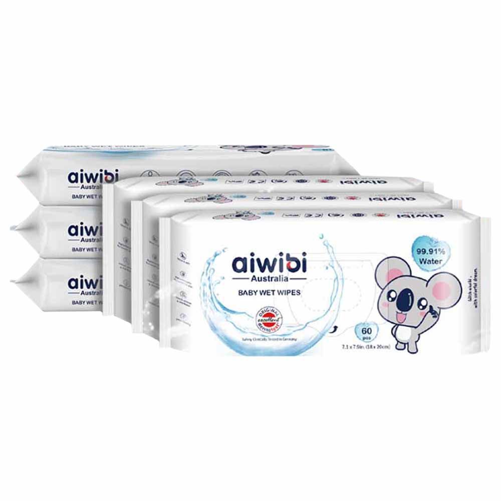 Aiwibi - 99.91% Pure Water Premium Baby Wet Wipes - Pack of 6 - 360 Sheets