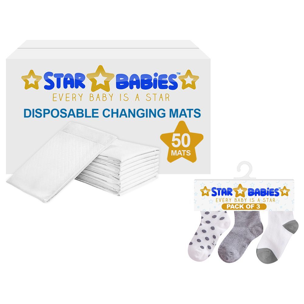 Star Babies - White Changing Mats 50pcs & 3pairs Socks