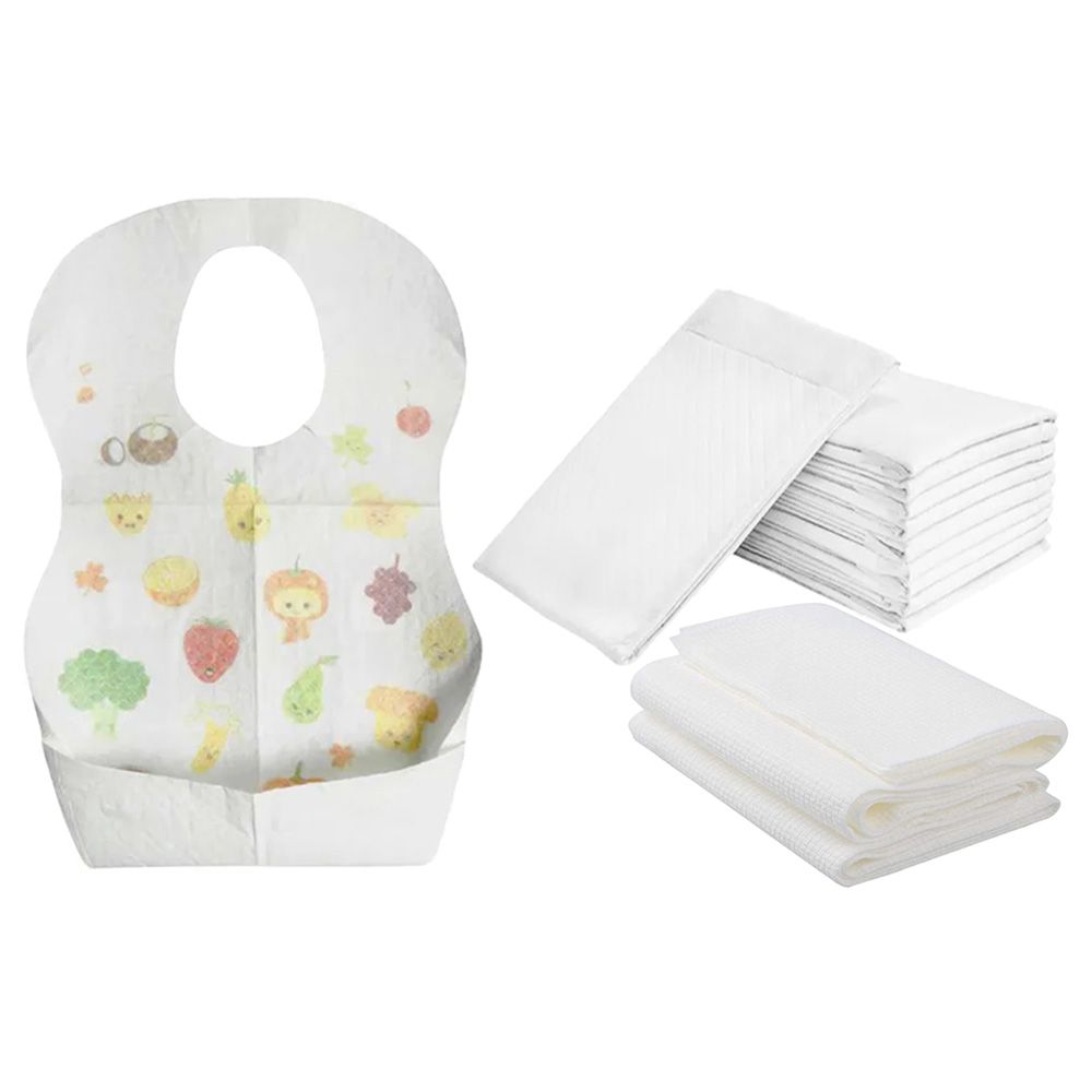 Star Babies - Disposable Changing Mat 10pcs & Disposable Towel 3pcs & Bibs 10pcs - White