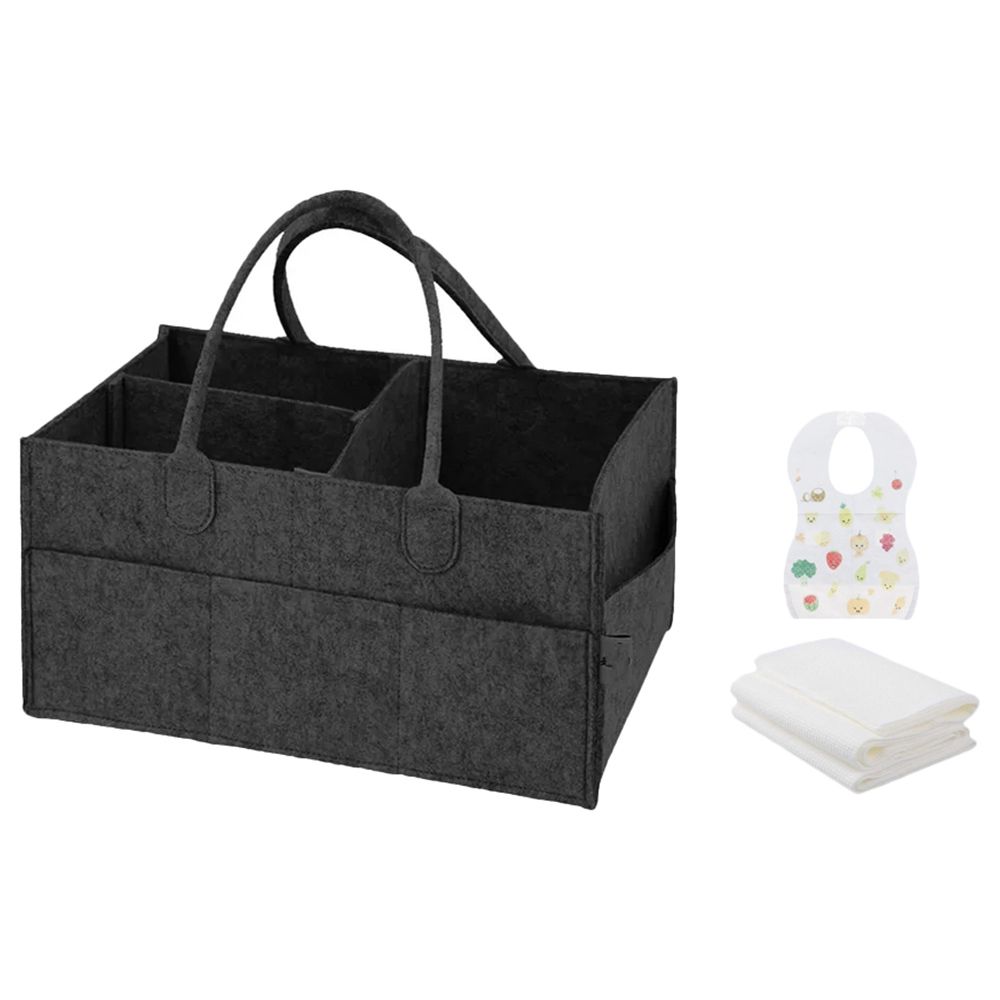 Star Babies - Caddy Diaper Organizer & Disposable Towel 3pcs & Bibs 10pcs - Black