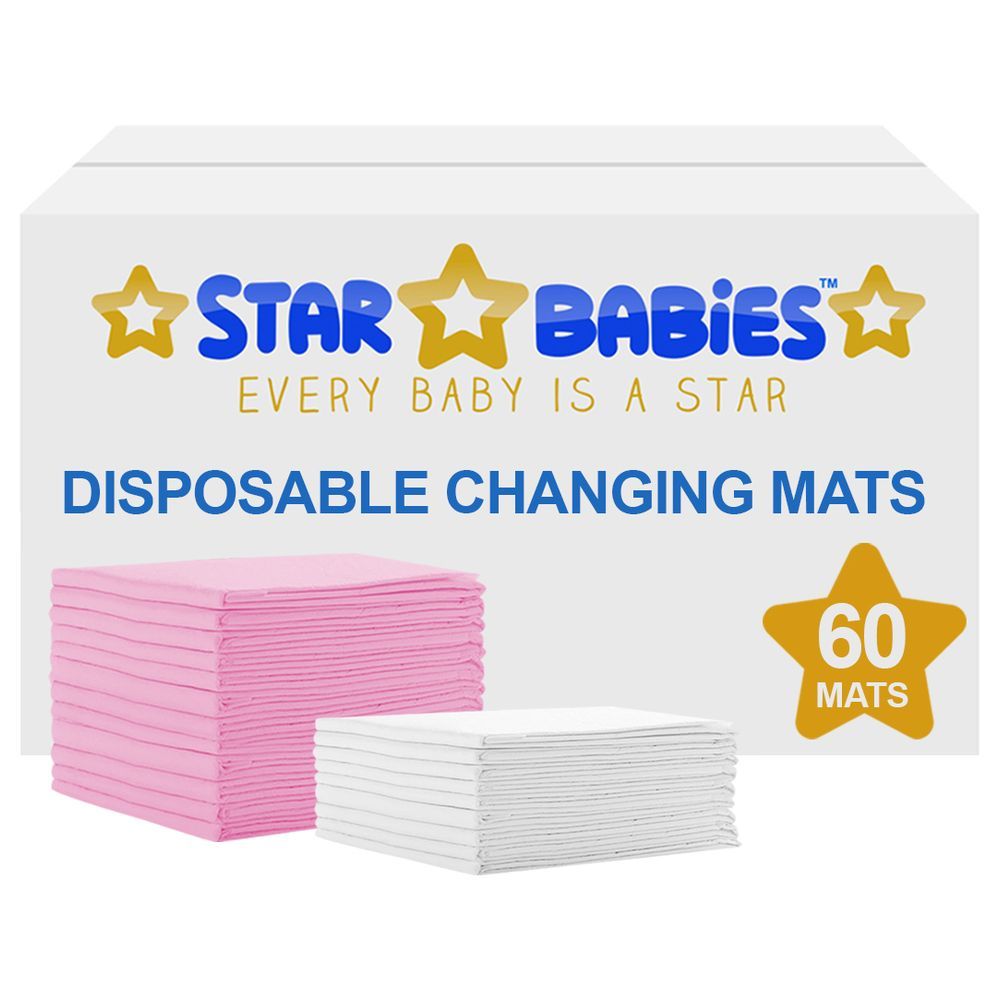 Star Babies - Disposable Changing mats (45x60cm) Large, Pack of 60 - Assorted