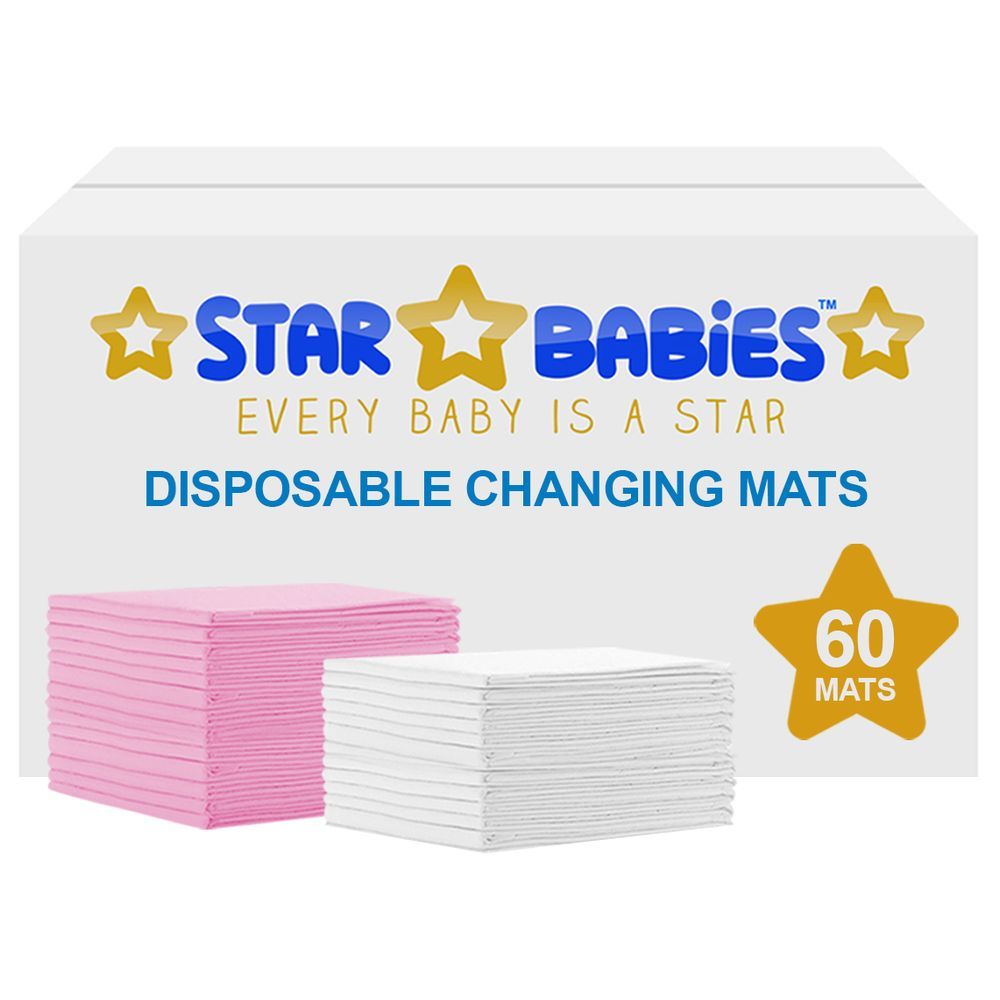 Star Babies - Disposable Changing mats (45x60cm) Large, Pack of 60 - Assorted