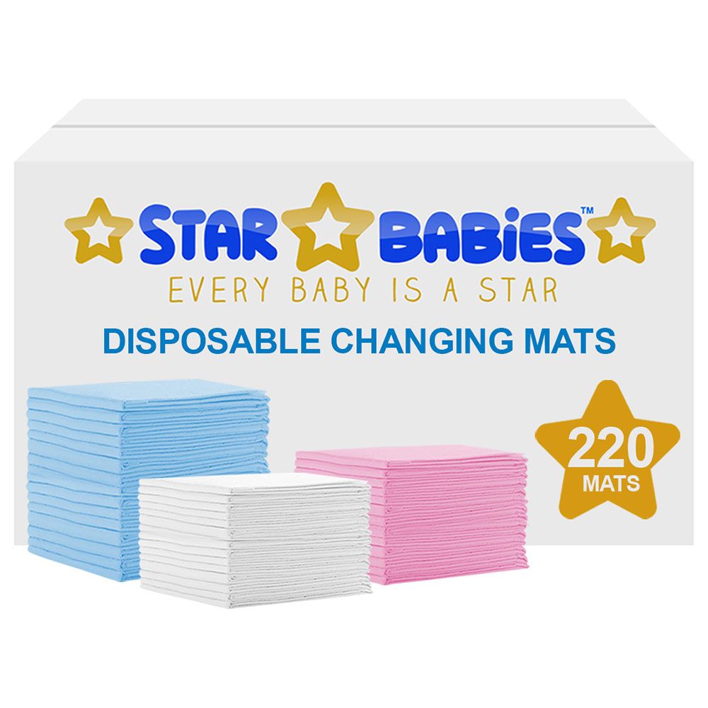 Star Babies - Disposable Changing mats (45x60cm) Large, Pack of 220 - Blue/White/Pink