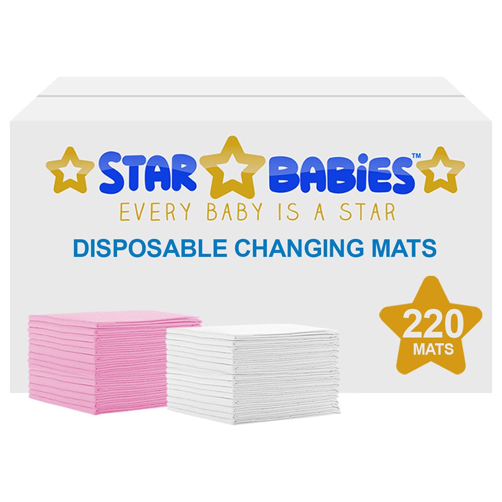 Star Babies - Disposable Changing mats (45x60cm) Large, Pack of 220 - White/Pink
