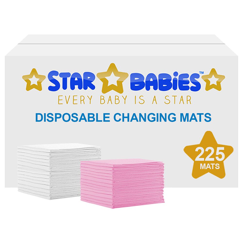 Star Babies - Disposable Changing mats (45x60cm) Large, Pack of 225 - White/Pink