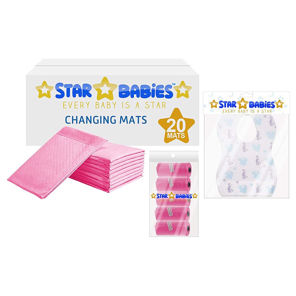 Star Babies 20pcs Changing Mats, Bibs & Scented Bag - Pink
