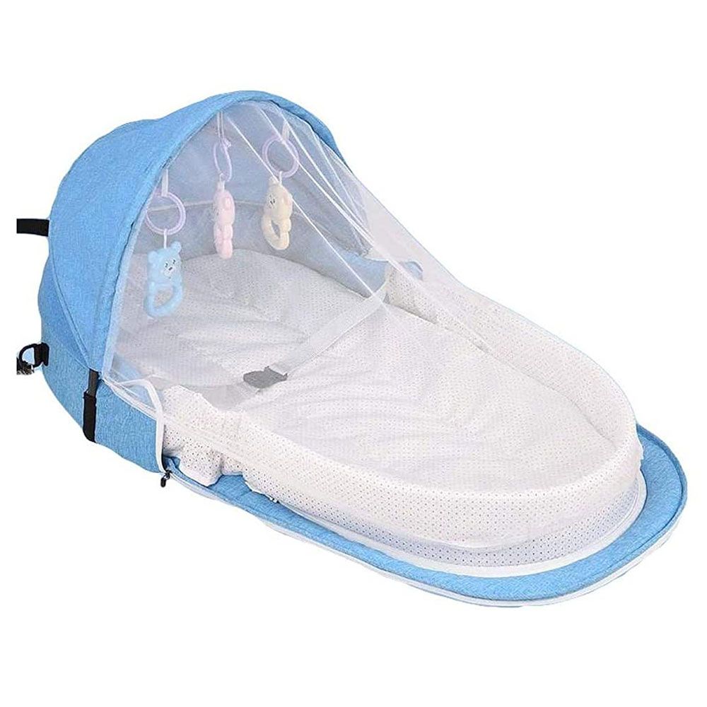 Star Babies Newborn Bed with Pillow Mat & Mosquito Net-Blue