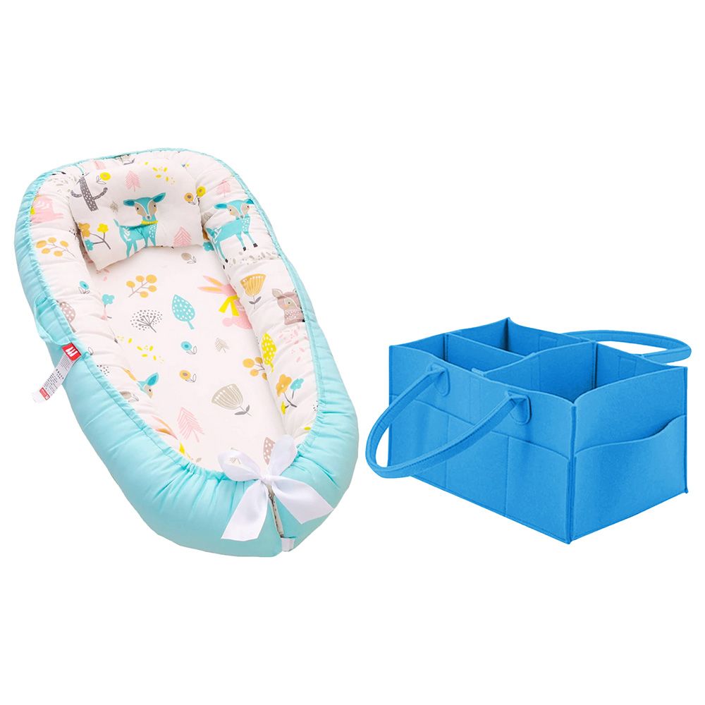 Star Babies Lounger Sleeping Pod W/ Caddy Diaper Bag - Blue