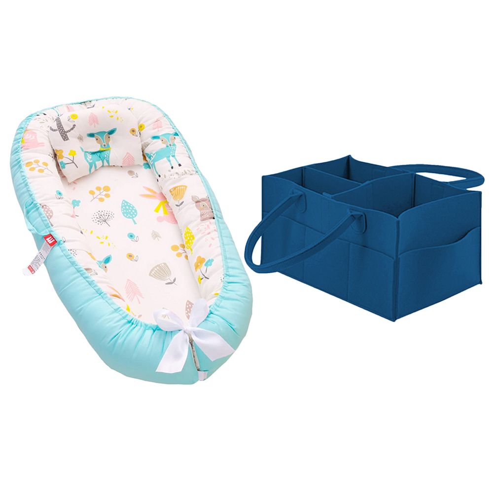 Star Babies Lounger Sleeping Pod W/ Caddy Diaper Bag - Navy