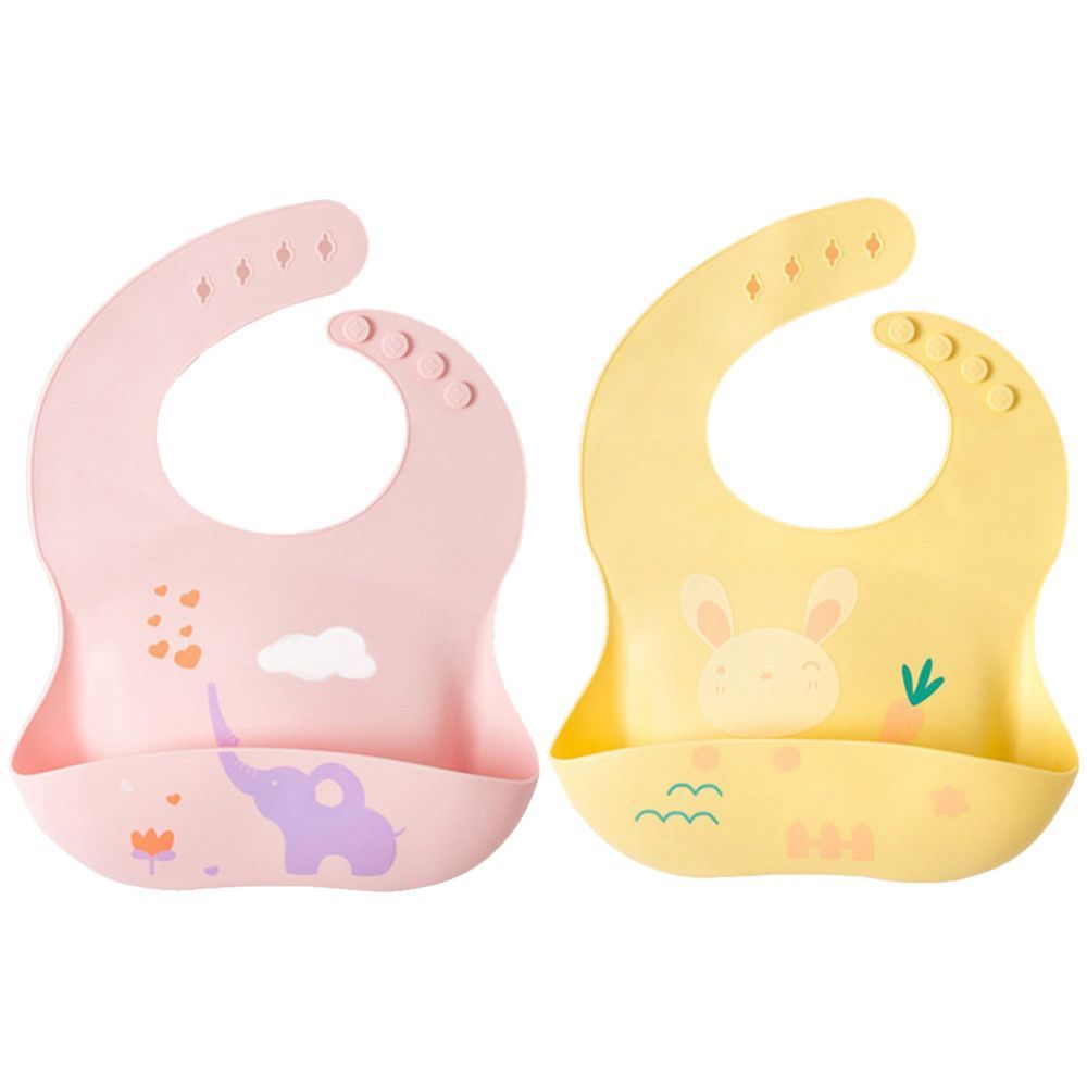 Pixie Baby - Silicone Bibs Pack of 2 - Elephant, Bunny