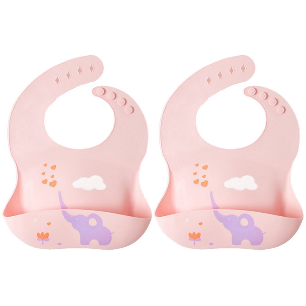 Pixie Baby - Silicone Bibs , Pack of 2 - Elephant