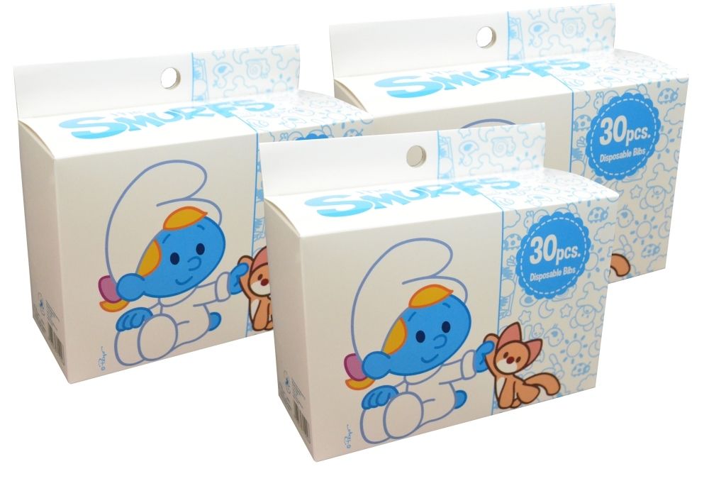 Smurf - Disposable Bibs, Box of 30pcs. (Bundle of 3)