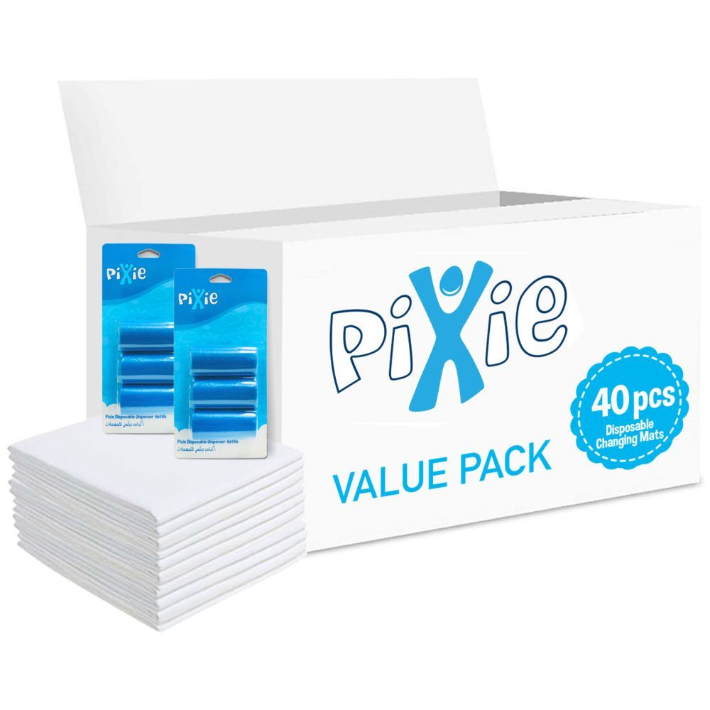Pixie - Changing Mats 40 + Pack Of 2 Refill Blue 120 Nappy Bags