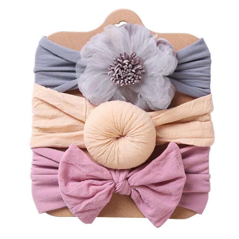 The Girl Cap - 3pc-Set - Solid Headband Assorted - Grey