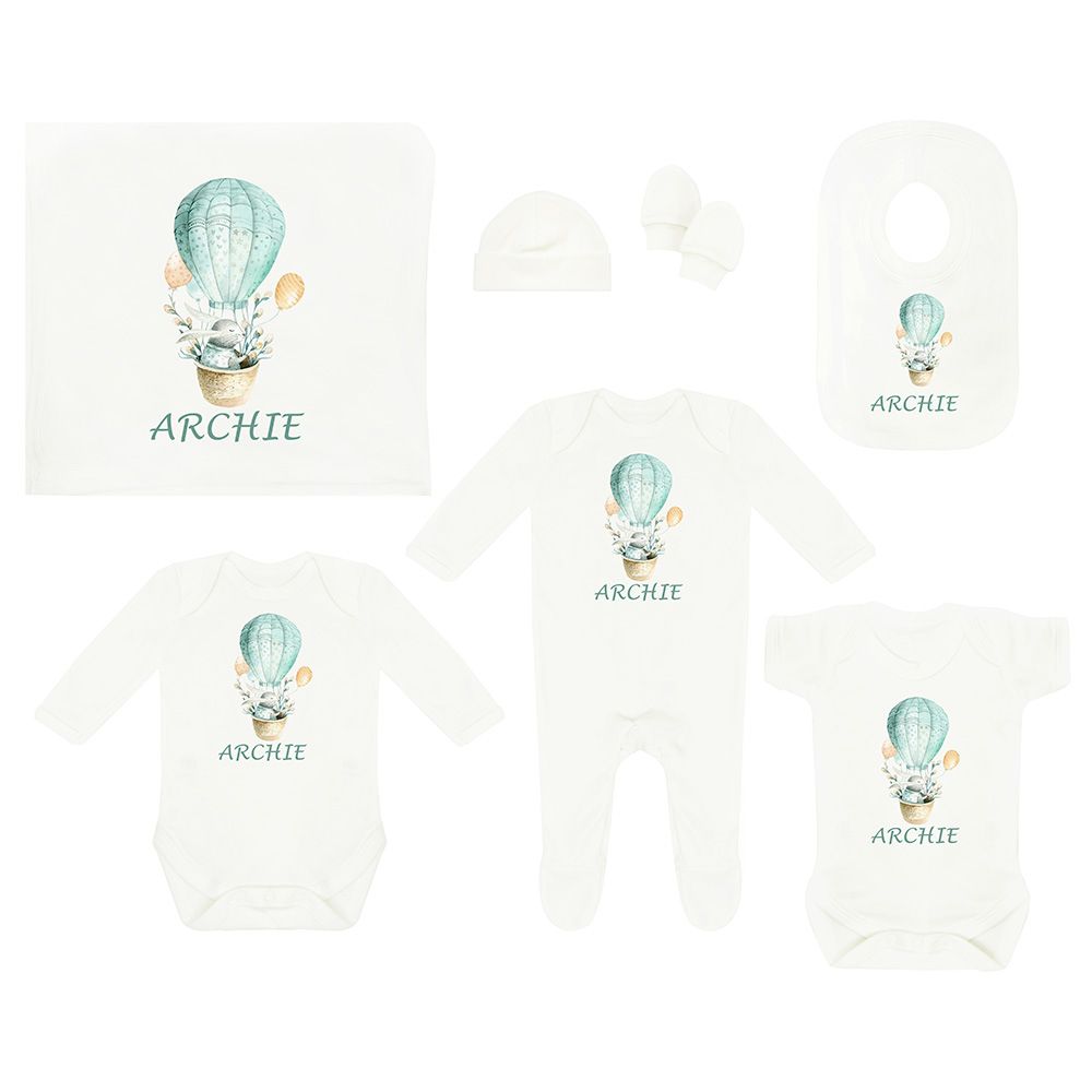 Mini Plum - Personalised Newborn Baby Set 7 Pieces - Blue