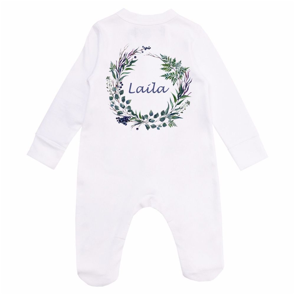 Mini Plum - Personalised Wreath With Name Romper