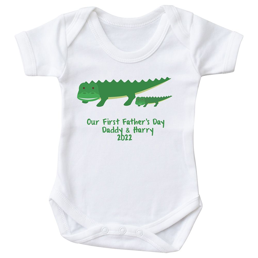 Mini Plum - Personalised Fathers Day Alligator Bodysuit - White