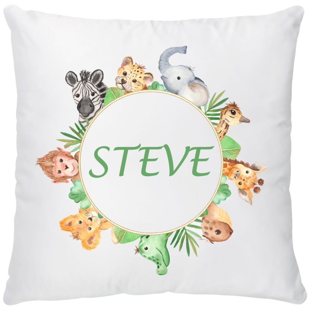 Mini Plum - Personalised Forest Name Cushion Cover - White