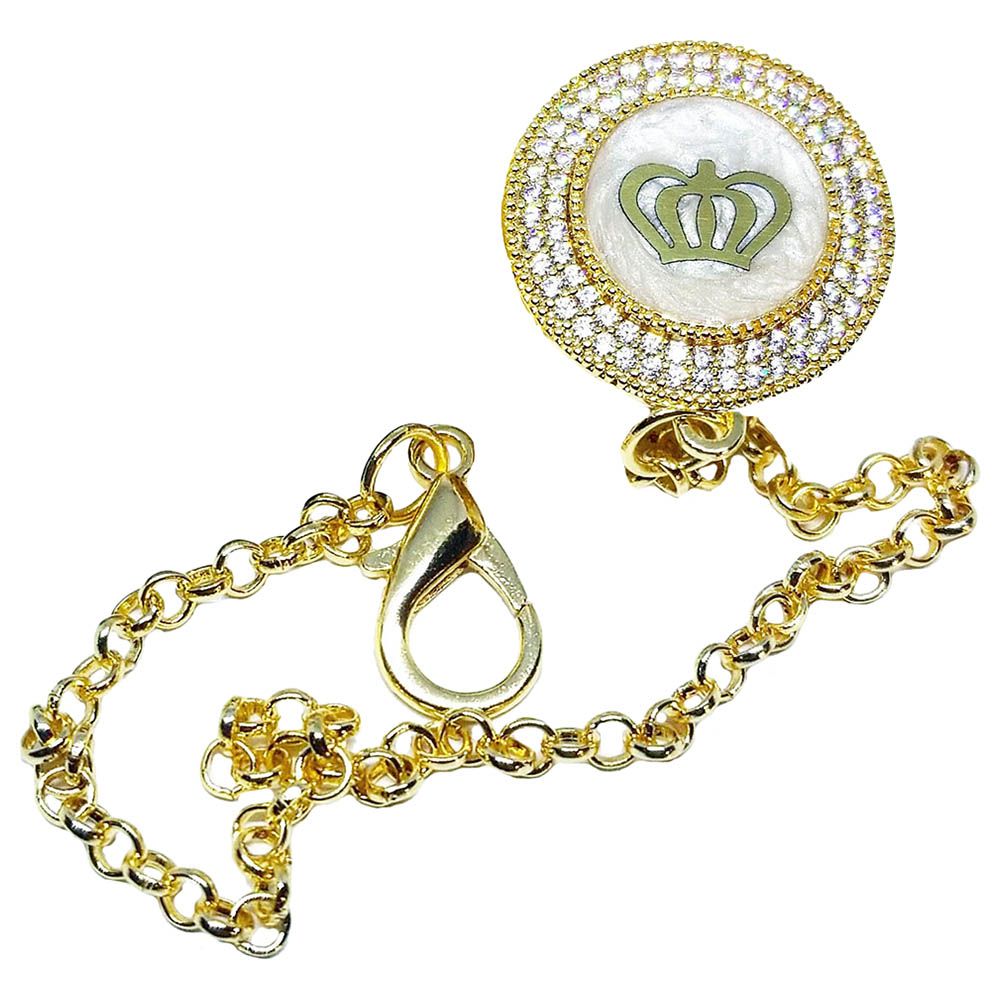 Mini Plum - Gold Crown Pacifier Chain - White