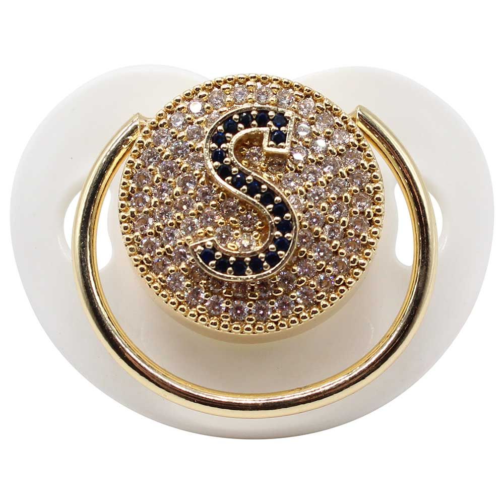 Mini Plum - Personalised Initial Glam Pacifier - White