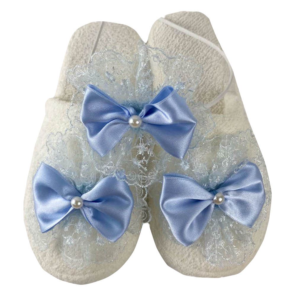 Mini Plum - Baby Shower Headband & Slippers with Bow - Blue