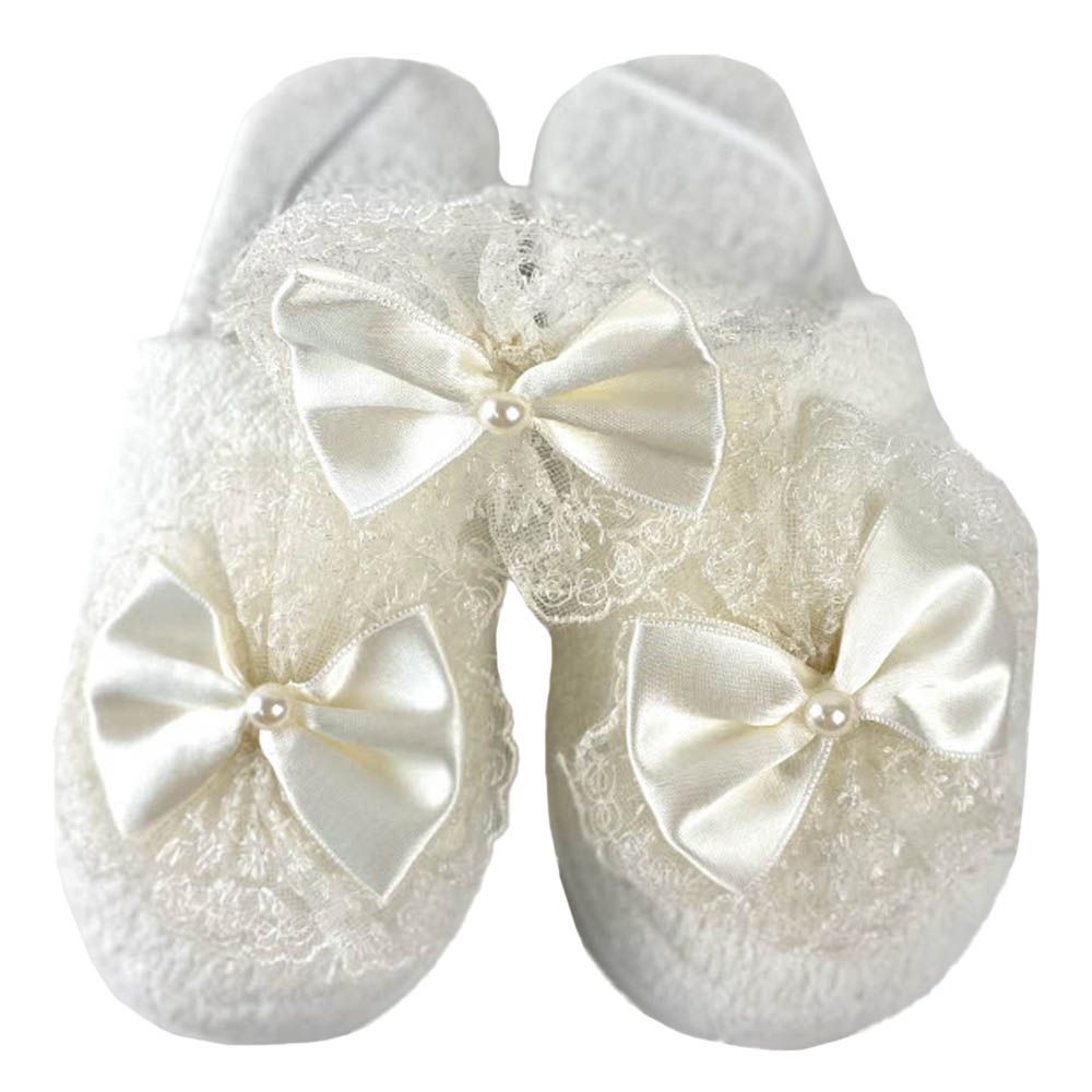 Mini Plum - Baby Shower Headband & Slippers with Bow - White