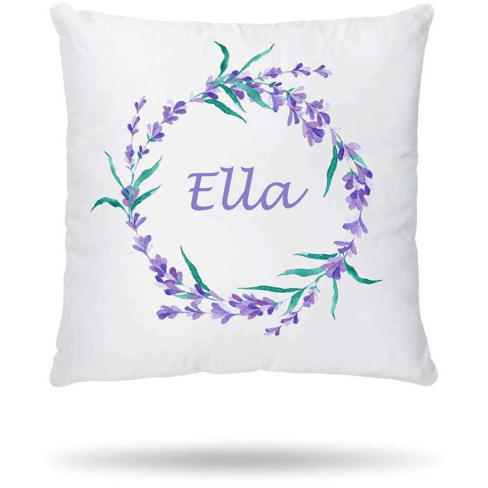 Mini Plum - Personalised Lavender Name Cushion Cover - White