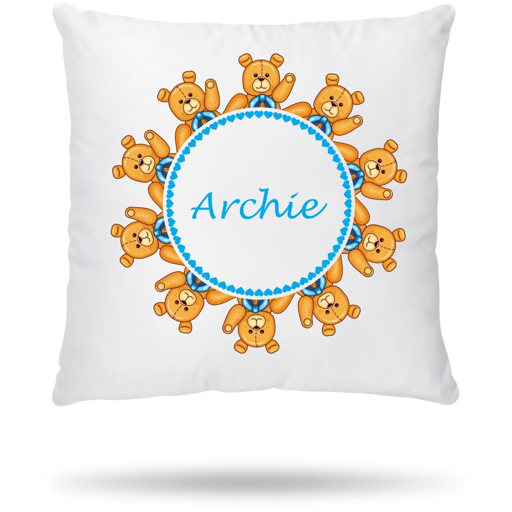 Mini Plum - Personalised Bear Name Cushion Cover - White