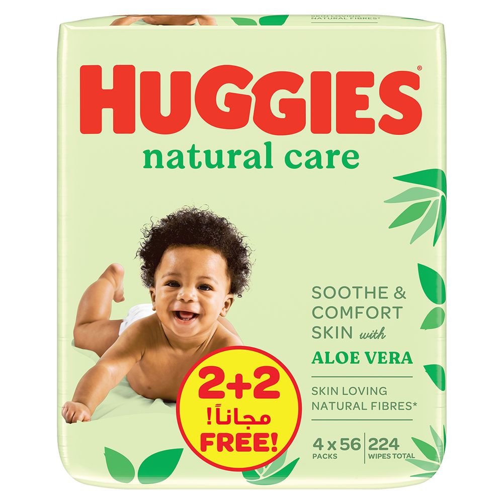 Huggies Baby Wipes Natural Care with Aloe Vera, 56 Count (Pack of 4)