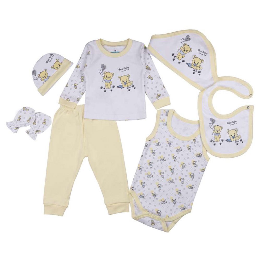 Babies Basic 7pc Set Unisex 100 Cotton Gift Box Yellow Bear