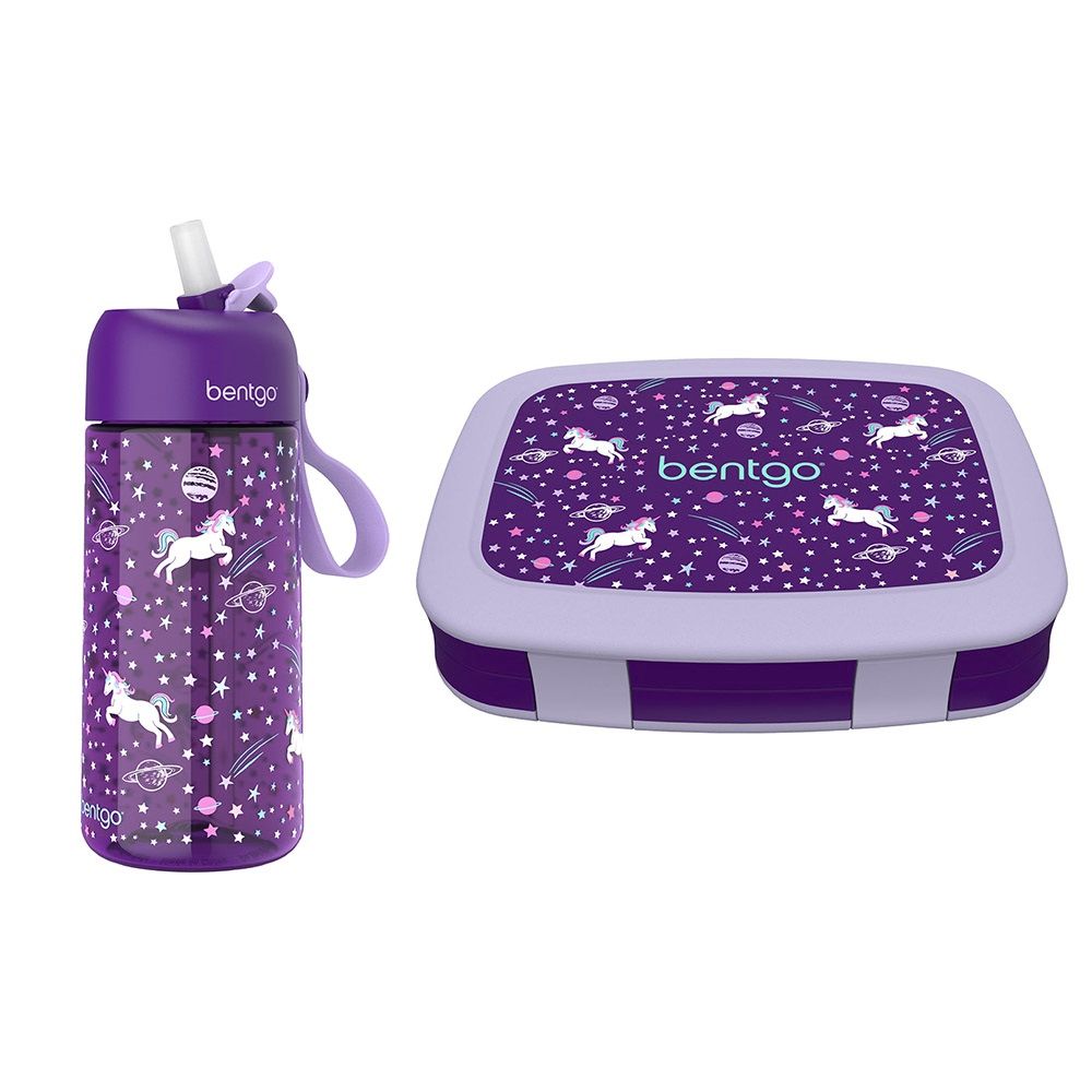 Bentgo Kids Prints Water Bottle 2-Pack - Rainbows and Butterflies 