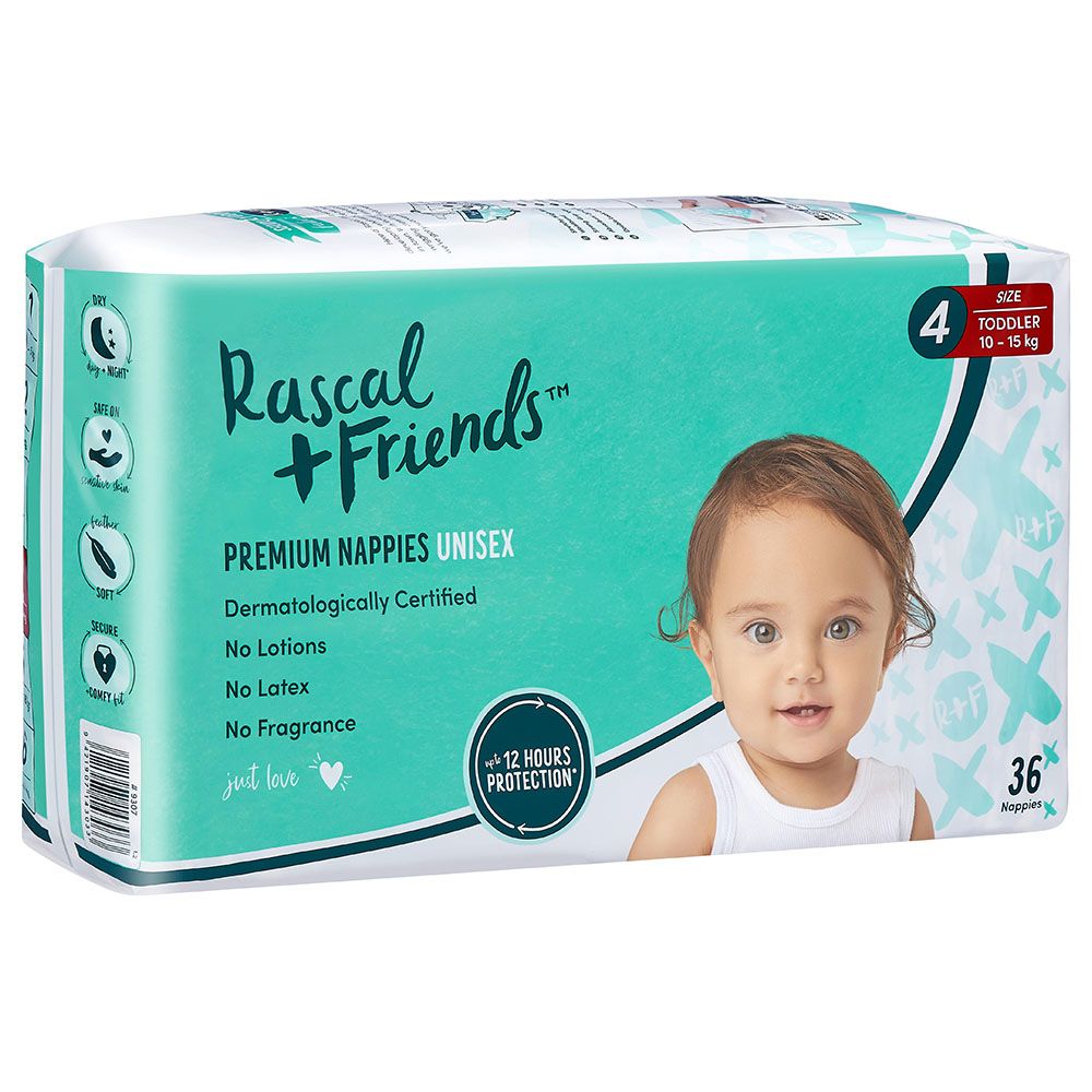 Rascal + Friends - Toddler Nappies - 10-15 Kg - Size 4 - 36pcs