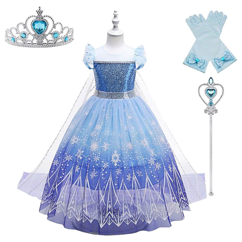 Kids Girls Queen Elsa Princess blue Party Dress Gown Cute Costume ZG | eBay