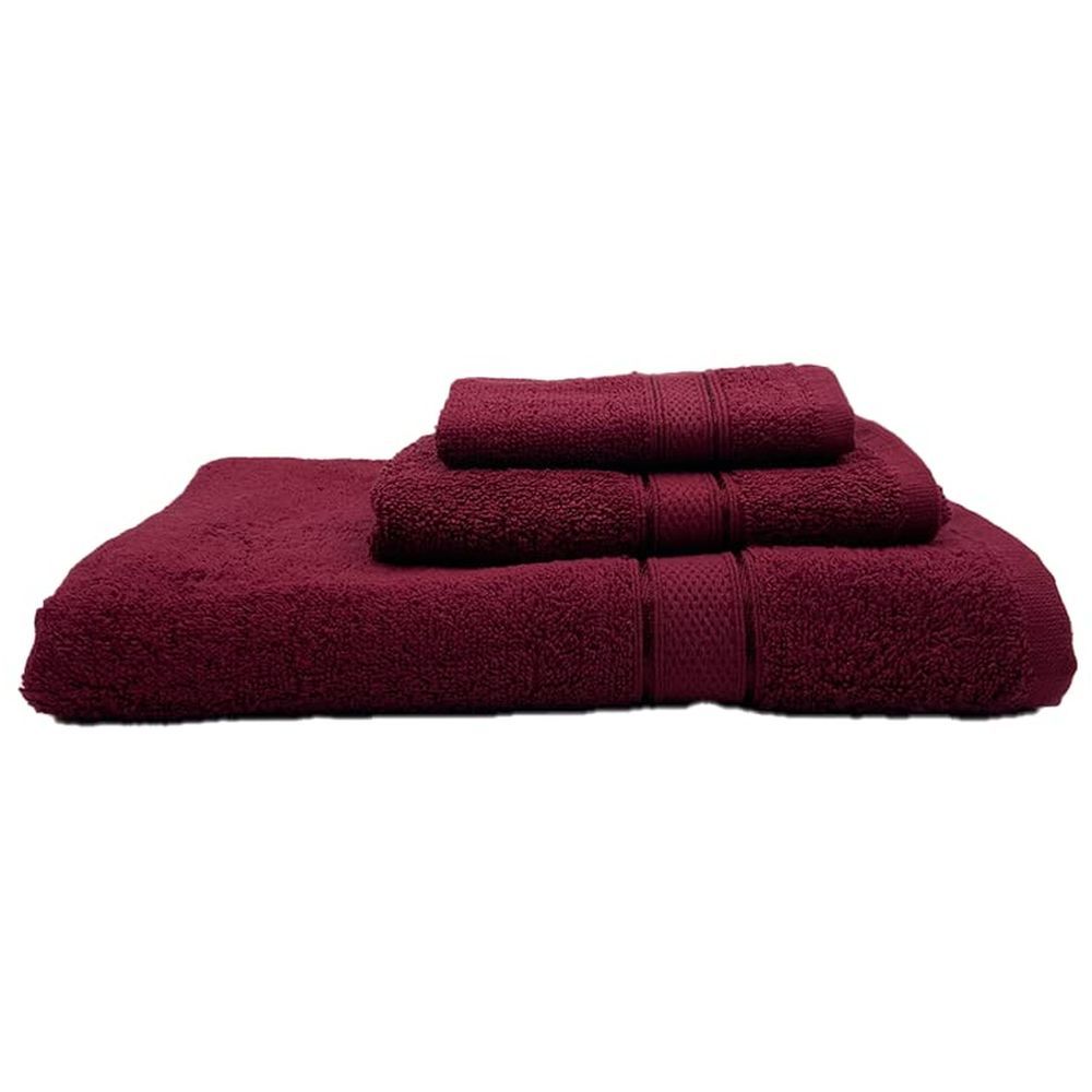 Byft - 100% Cotton Daffodil Face Towel & Hand Towel Bath Towel - Set Of 3 -  Burgundy