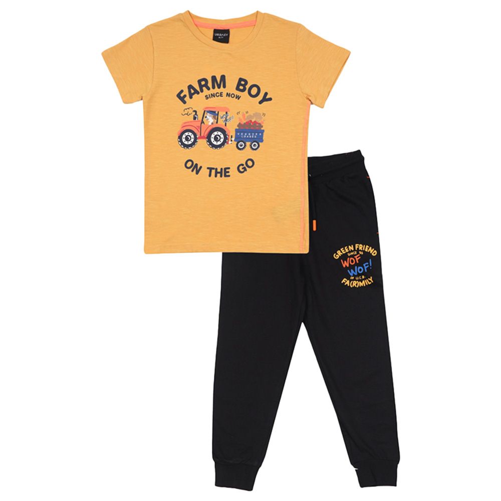 Urbasy - 2pc-Set - Kids Round Neck T-Shirt & Joggers - Black