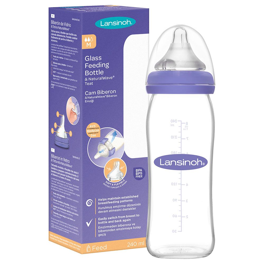 Lansinoh - Glass Feeding Bottle W/ Natural Wave Teat 240Ml