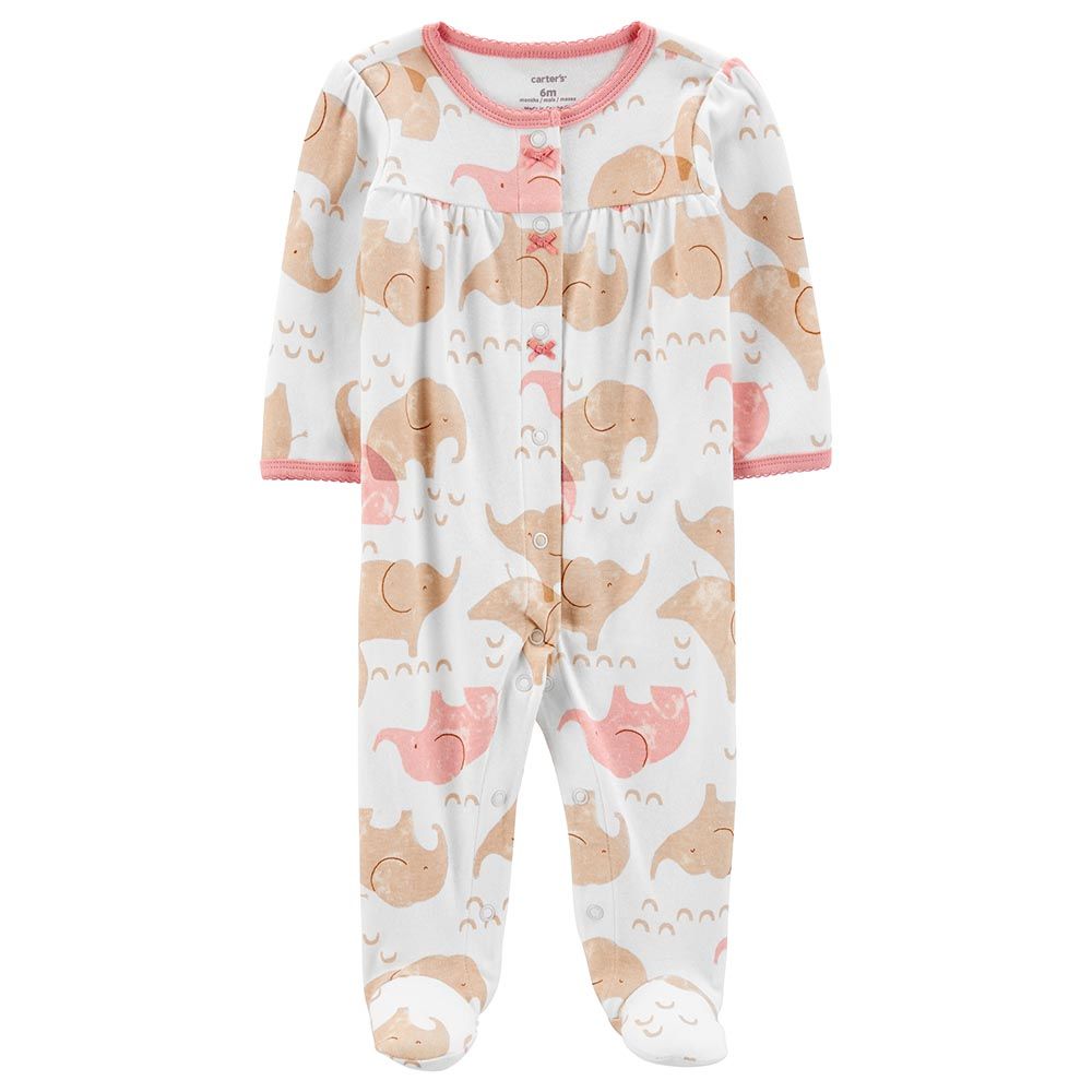 Carters Elephant Snap Up Cotton Sleep Playsuit White