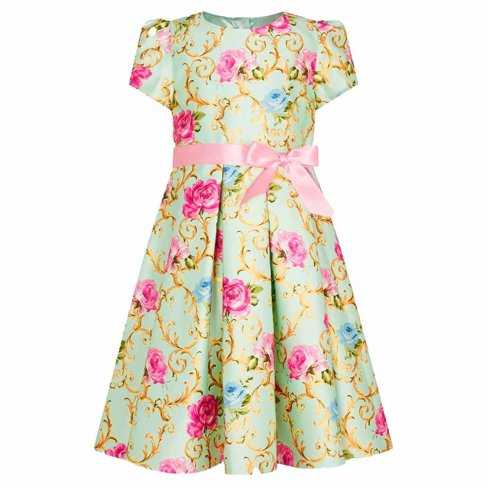 Monsoon Children Baroque Rose Foil Print Dress Green