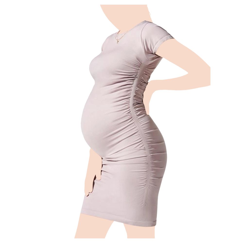Mums & Bumps - Blanqi Maternity Cap Sleeve Crew Neck Dress - Pink