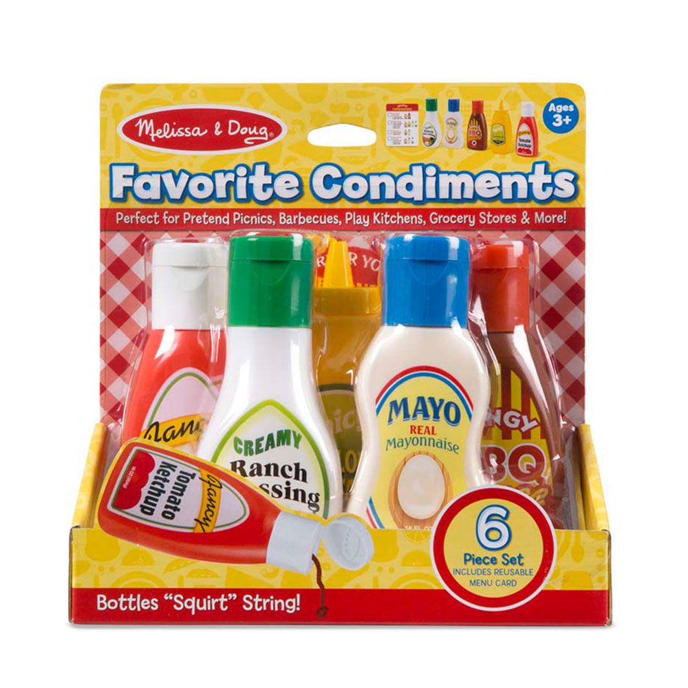 Melissa & Doug Condiments Play Set (6 pcs) - Play Food, Stainless Steel  Caddy