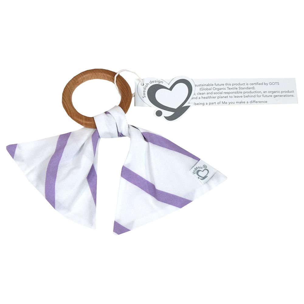 Me Organic Rattle Teething Ring Stripy Me Purple
