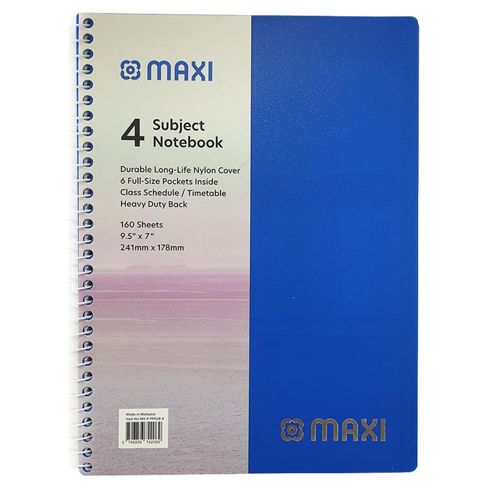 Maxi 160 Sheets Spiral 4 Subjects Notebook 9.5