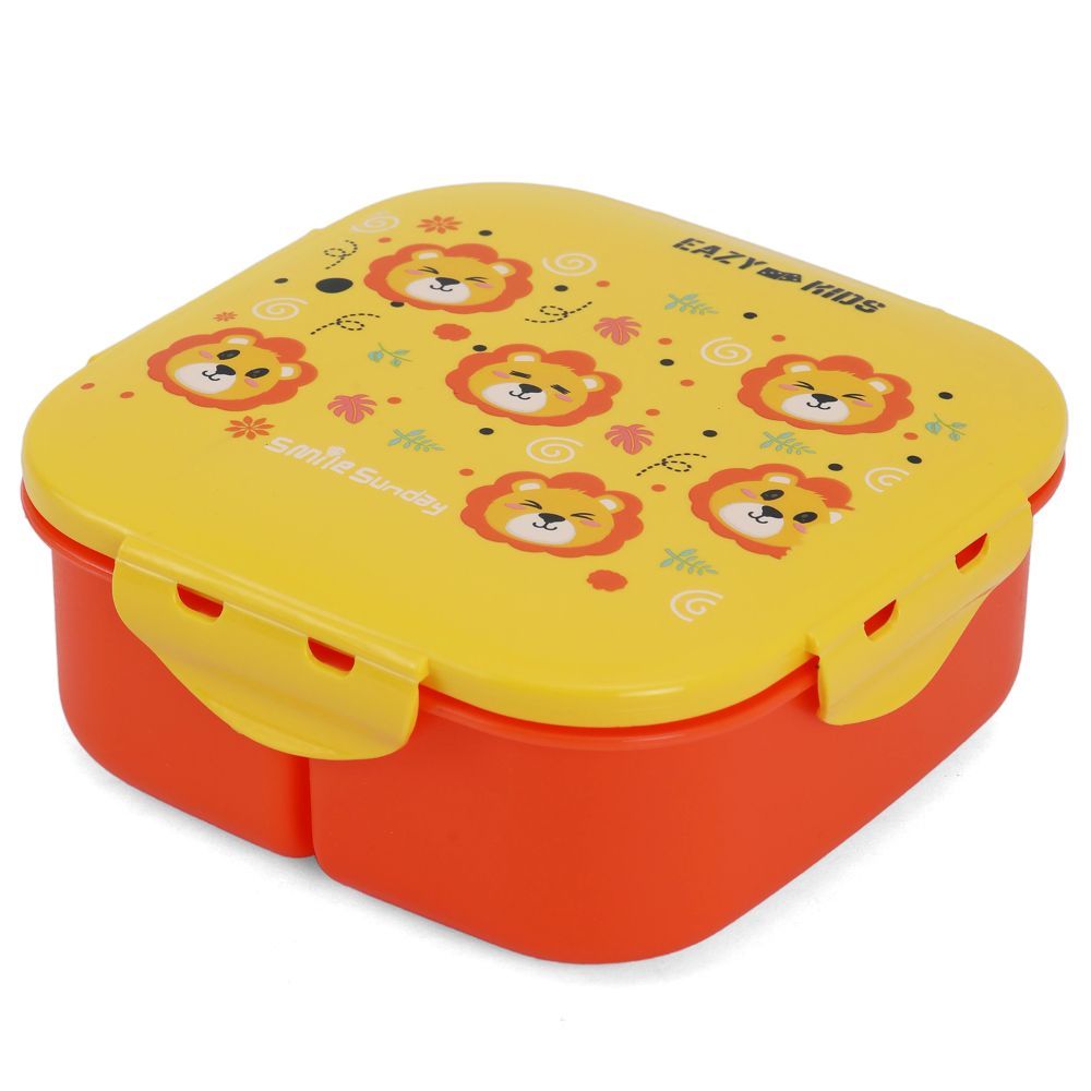 Eazy Kids Square Bento Lunch Box - Tiger Yellow - 3C