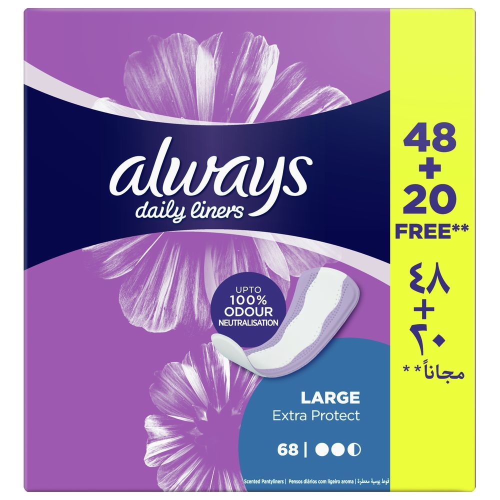 Always Daily Liners Extra Protect Pantyliners, Large, 68 Count