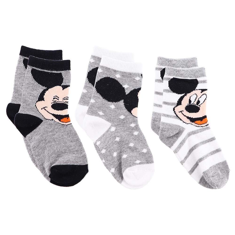 Disney Mickey Pack Of 3 Assorted Socks - Grey/White