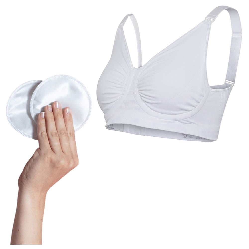 Carriwell - 7pc-Set Nursing Bra & Cotton Breast Pads - White